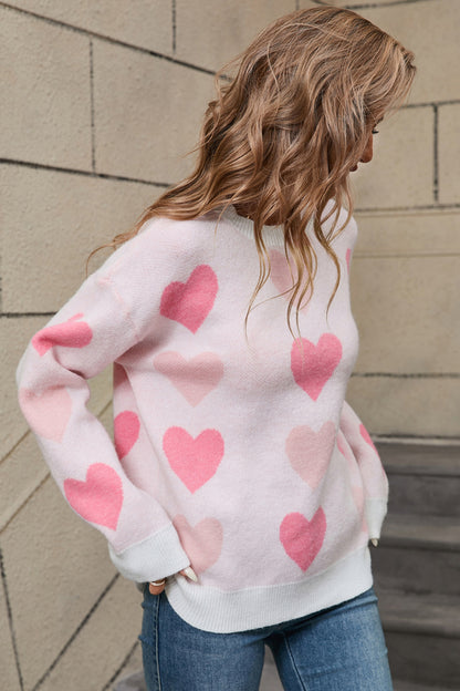 Heart Round Neck Long Sleeve Sweater