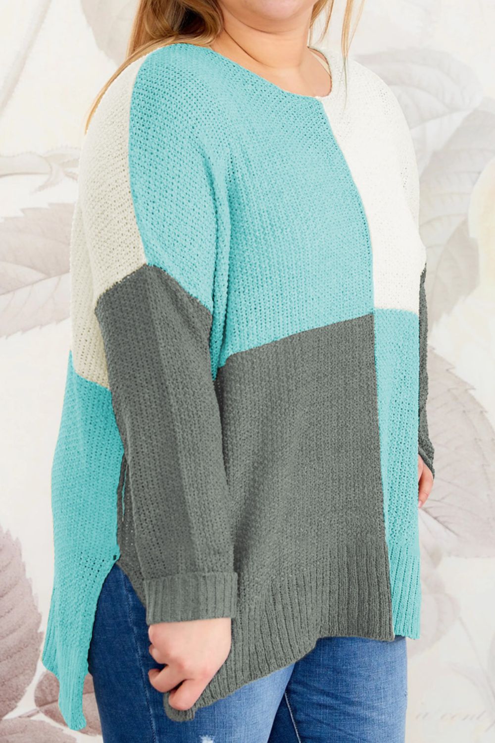 Plus Color Block Round Neck Sweater