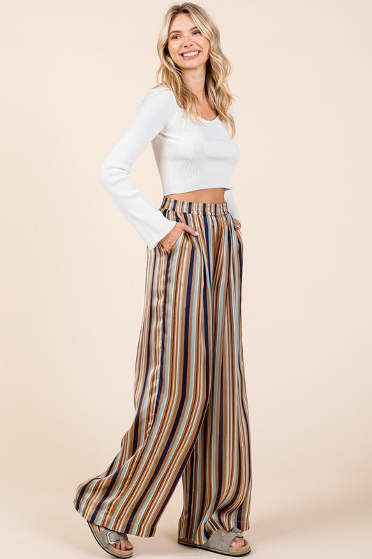 Striped Satin Wide Leg Pants