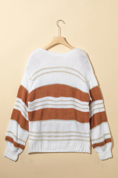 Striped Round Neck Dropped Shoulder Sweater