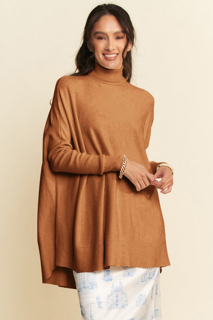 High-Low Turtleneck Long Sleeve Knit Top