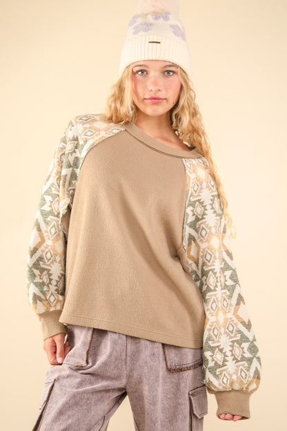 Print Long Sleeve Round Neck Knit Top