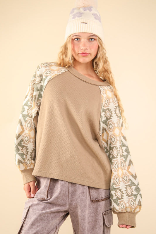 Print Long Sleeve Round Neck Knit Top