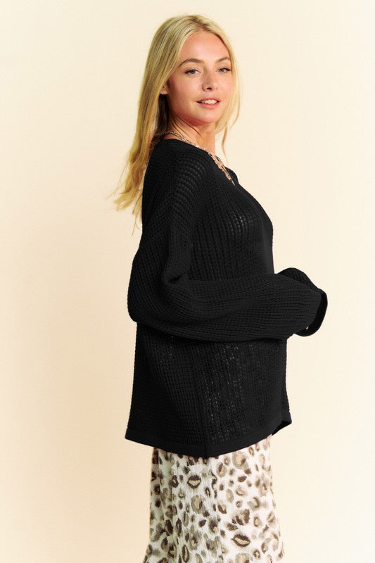 Star Front Crochet Drop Shoulder Knit Top