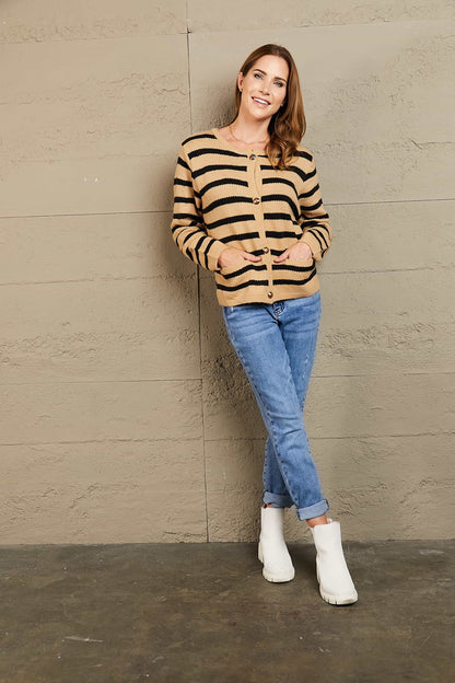 Striped Button Front Cardigan