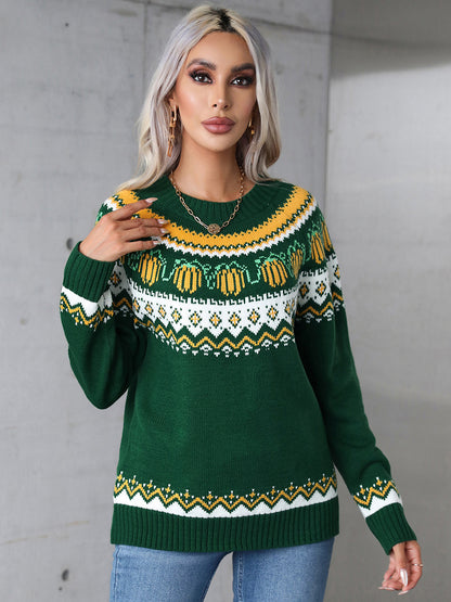 Geometric Round Neck Long Sleeve Sweater