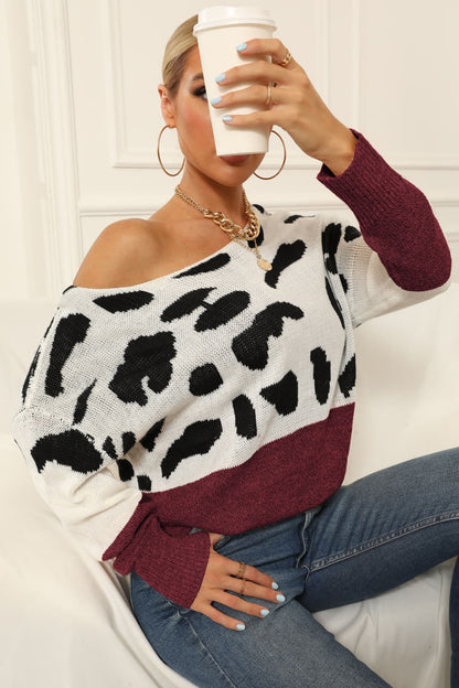 Two-Tone Boat Neck Sweater