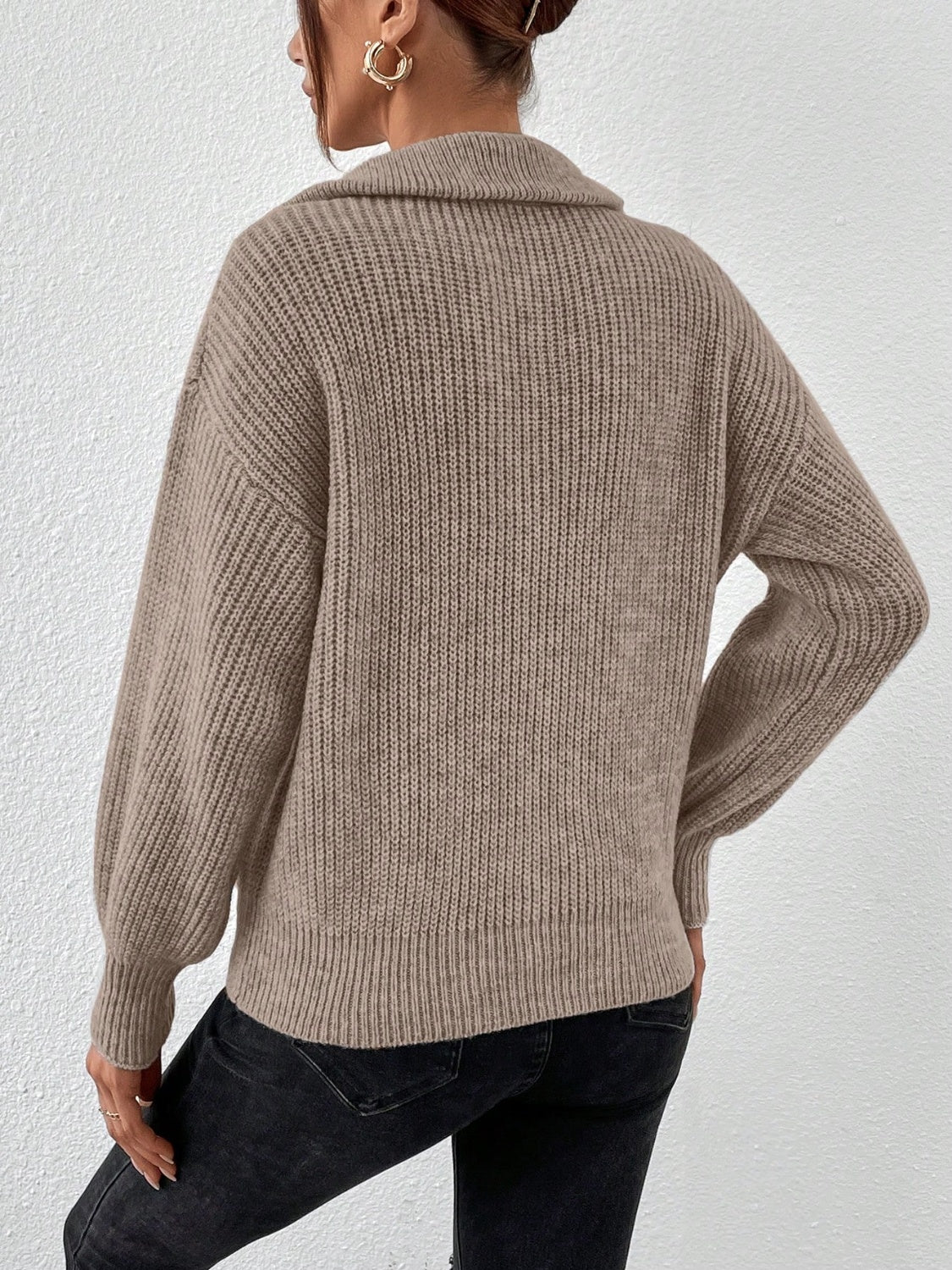 Half Zip Dropped Shoulder Sweater