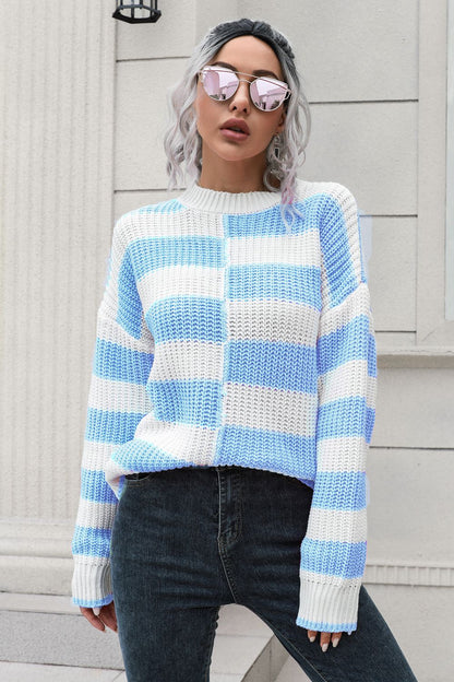 Color Block Dropped Shoulder Sweater