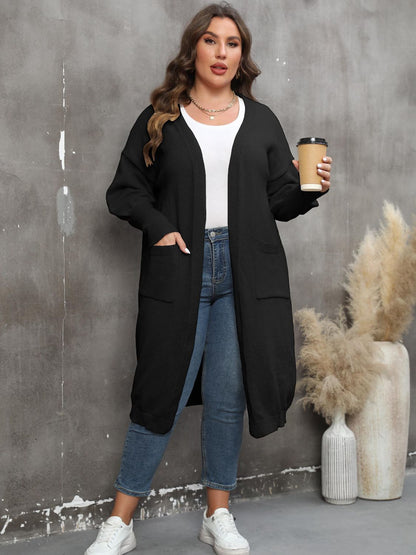 Plus Long Sleeve Pocketed Cardigan