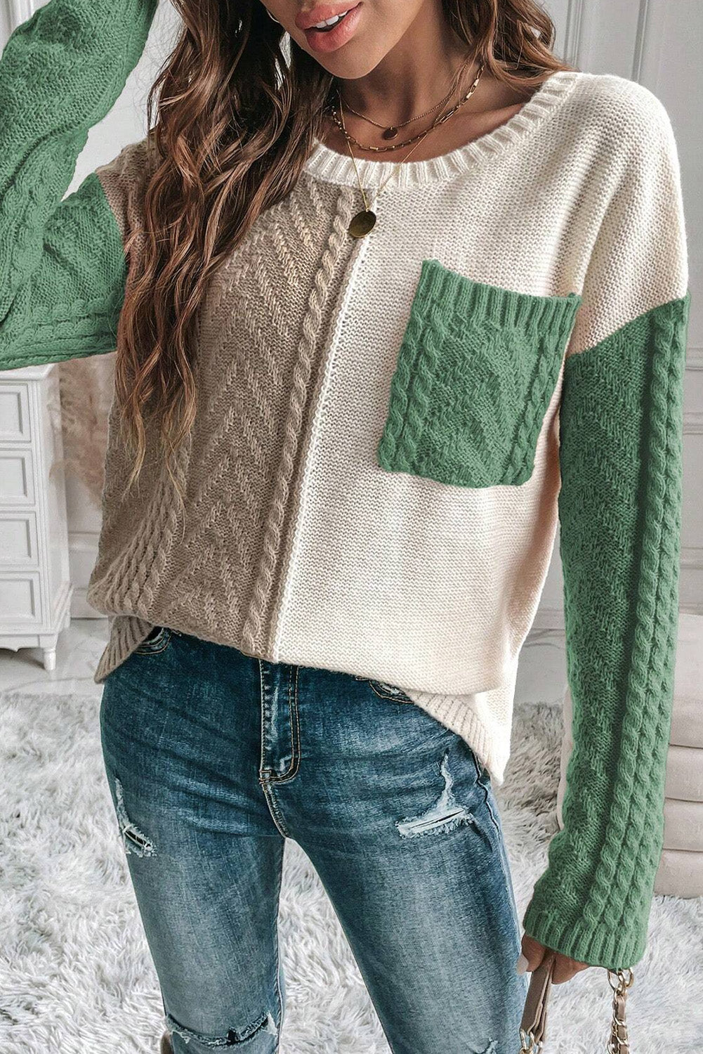 Color Block Drop Shoulder Sweater