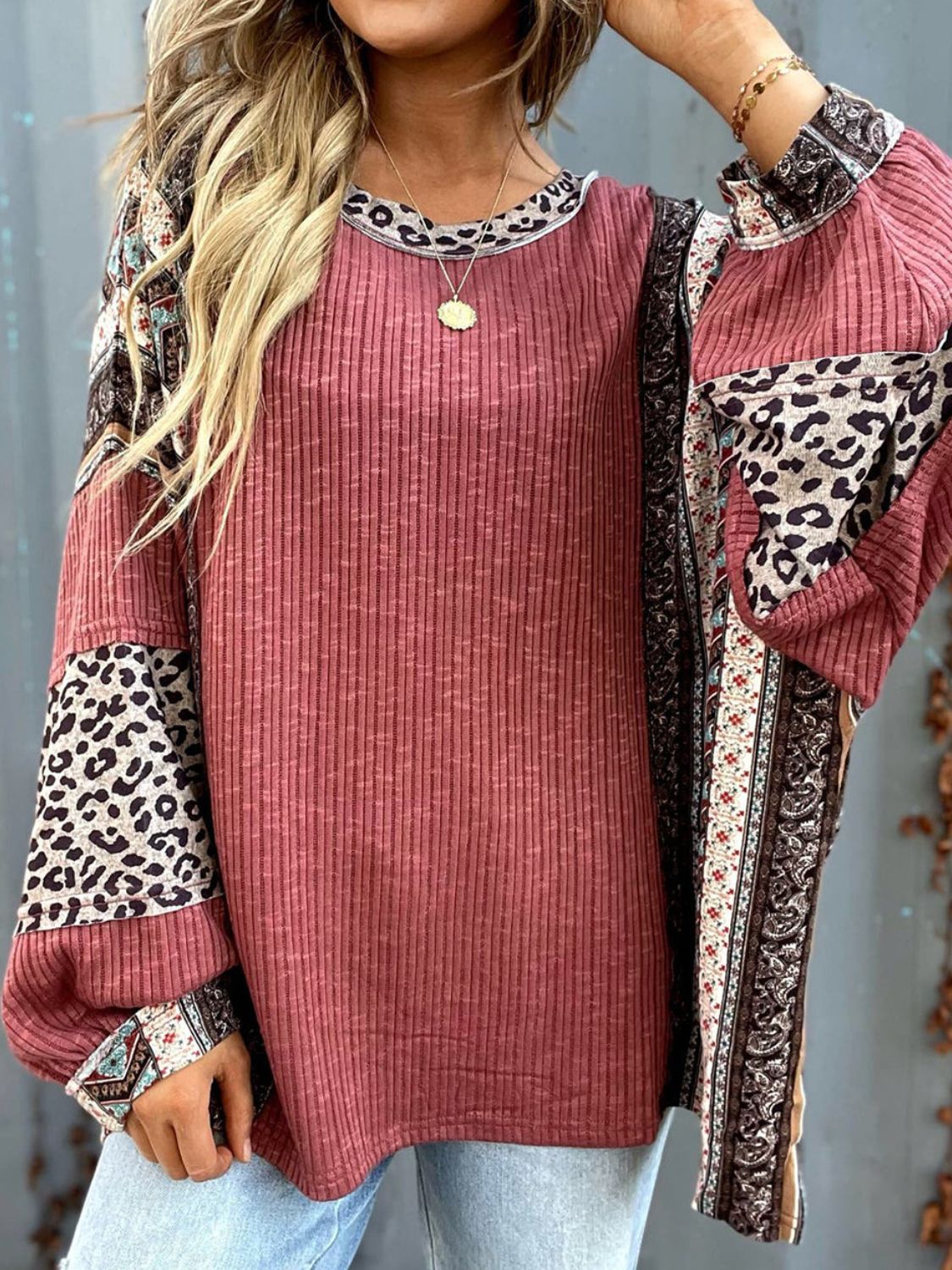 Leopard Round Neck Long Sleeve Sweater