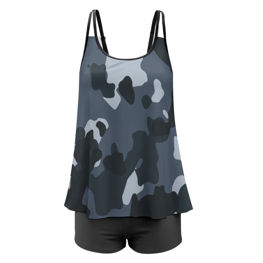 Plus 2-Piece Gray Camo Tankini & Boy Shorts Sets