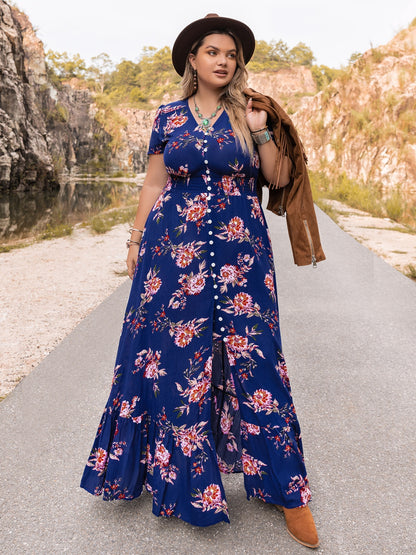 Plus V-Neck Maxi Dress