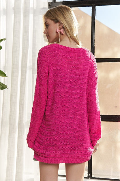 V-Neck Drop Shoulder Long Sleeve Sweater