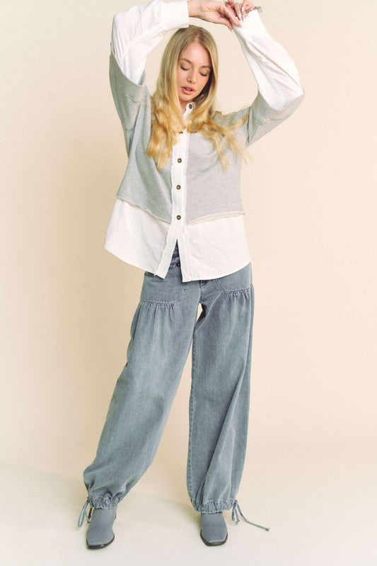 Faux Layered French Terry Contrast Top
