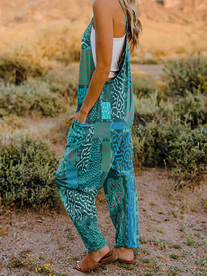 Print V-Neck Sleeveless Jumpsuit