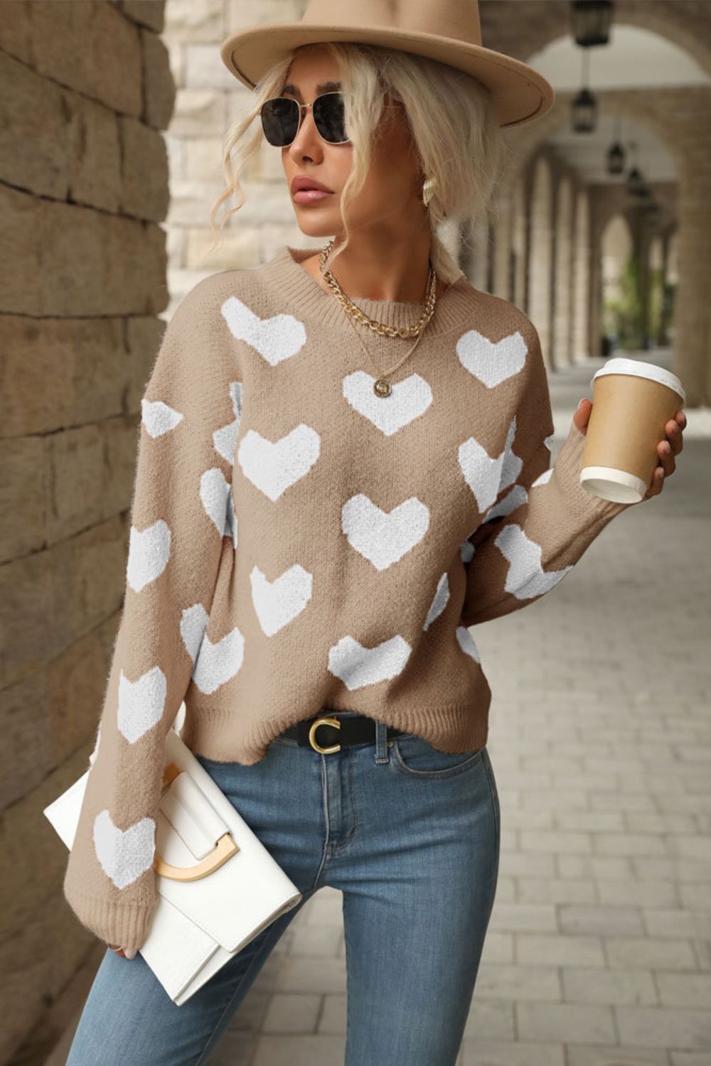 Heart  Dropped Shoulder Sweater