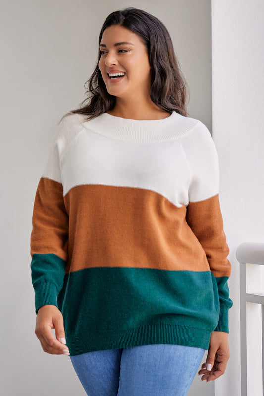 Plus Color Block Long Sleeve Sweater