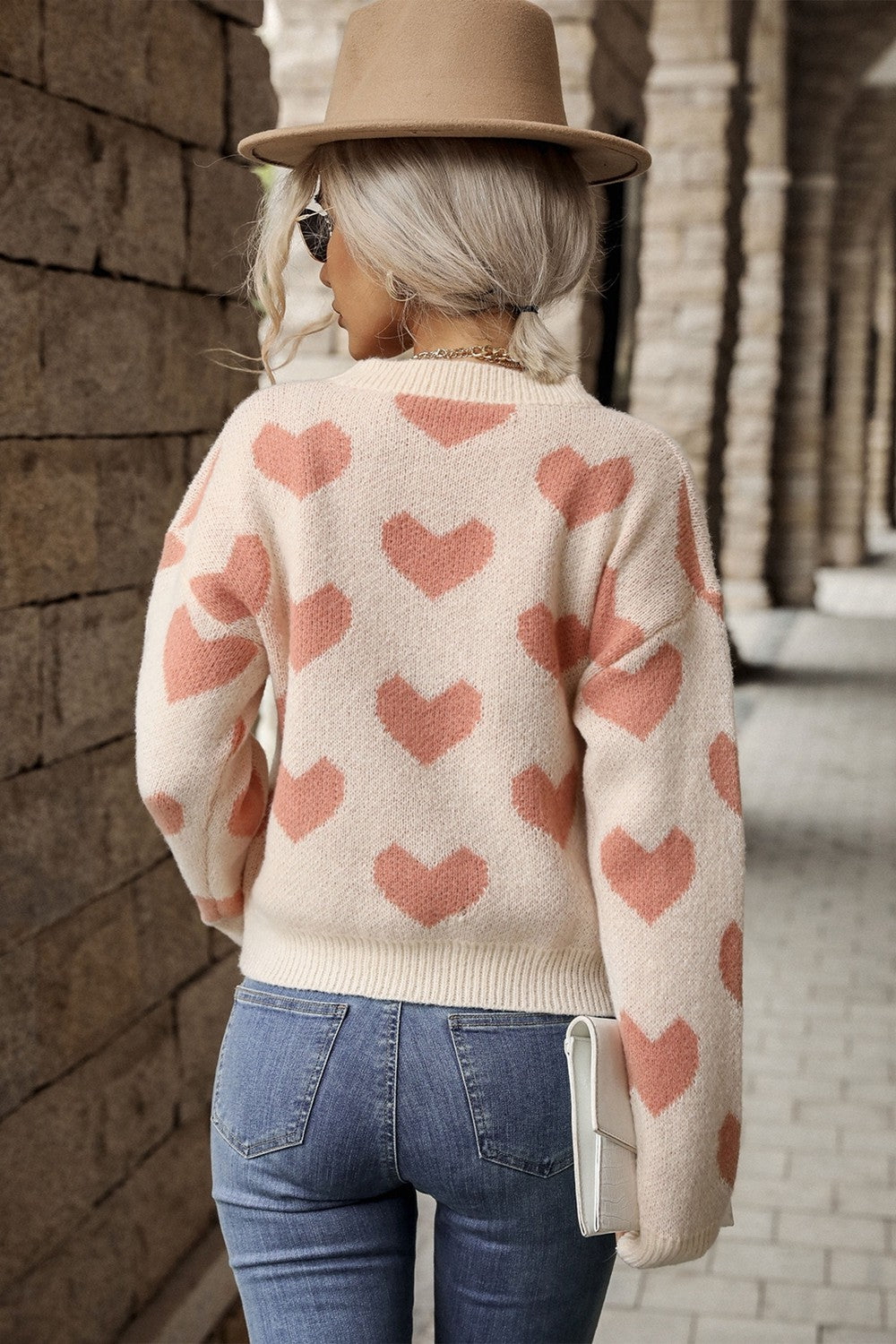 Heart  Dropped Shoulder Sweater