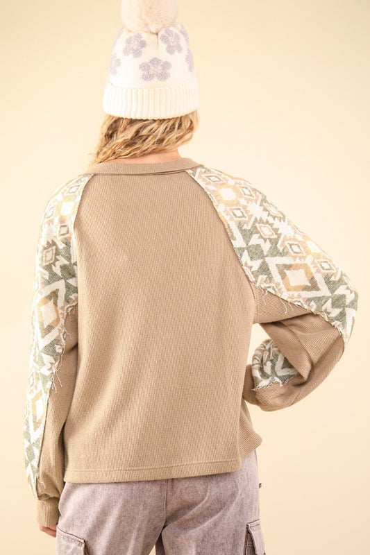 Print Long Sleeve Round Neck Knit Top
