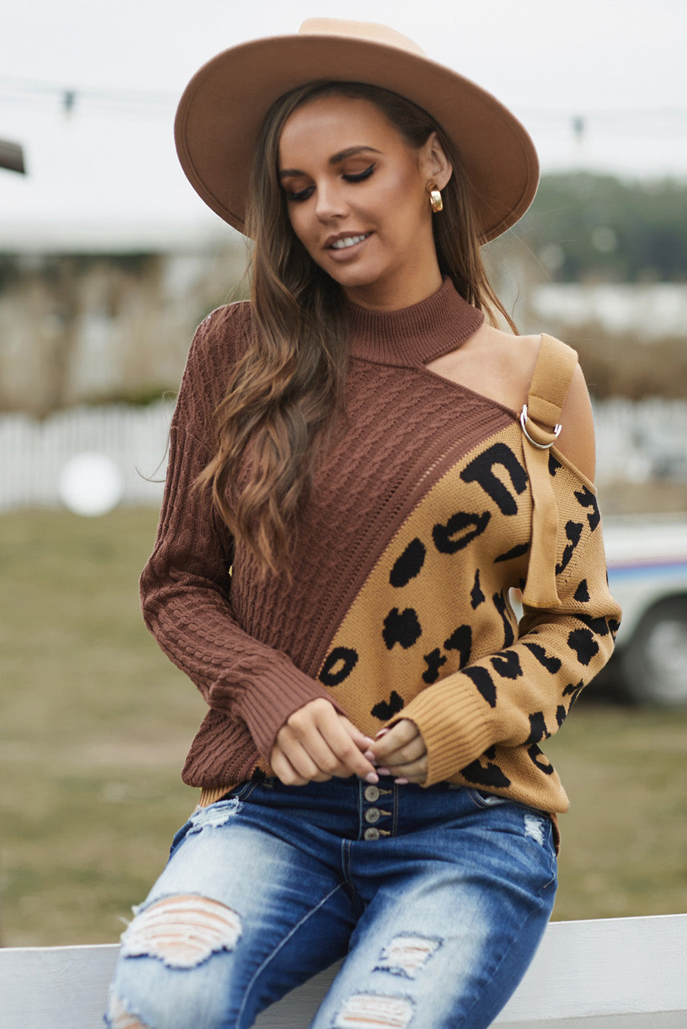 Leopard Block Turtleneck Sweater