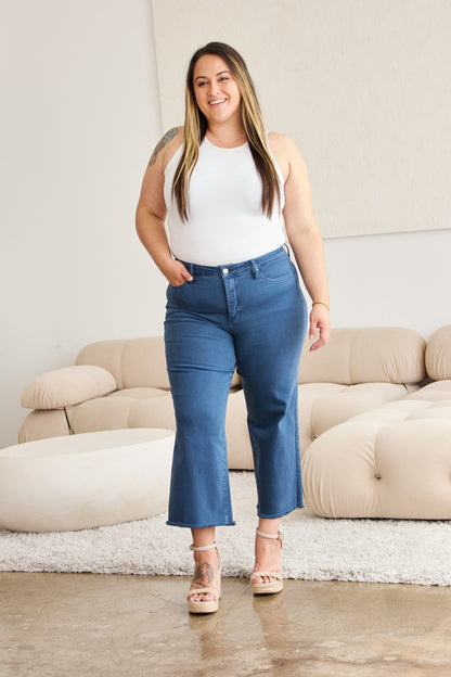 Crop Tummy Control High Waist Raw Hem Jeans