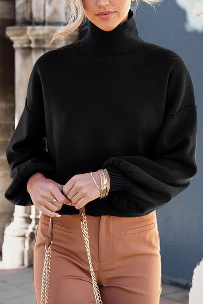 Mock Neck Dropped Shoulder Sweater