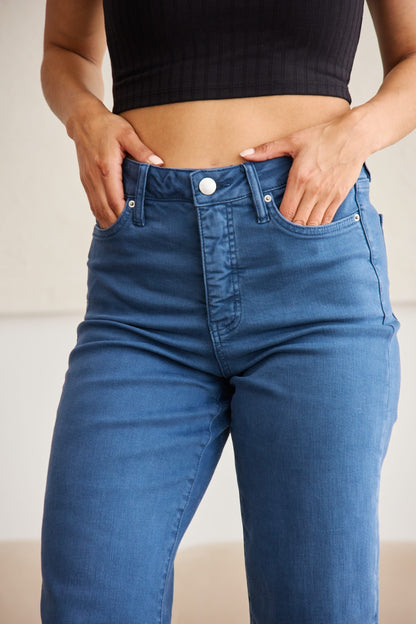 Crop Tummy Control High Waist Raw Hem Jeans