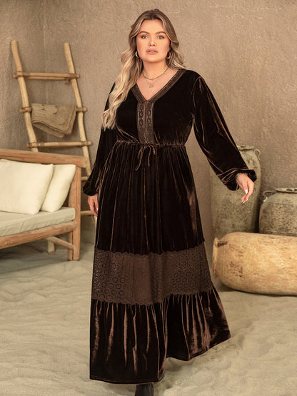 Plus V-Neck Balloon Sleeve Maxi Dress