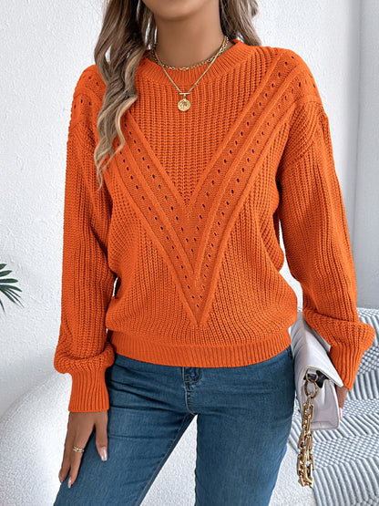 Openwork Round Neck Long Sleeve Sweater