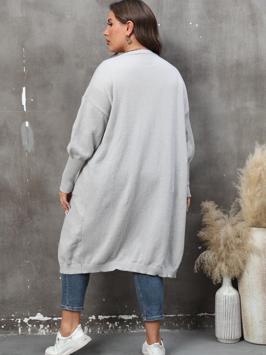 Plus Long Sleeve Pocketed Cardigan