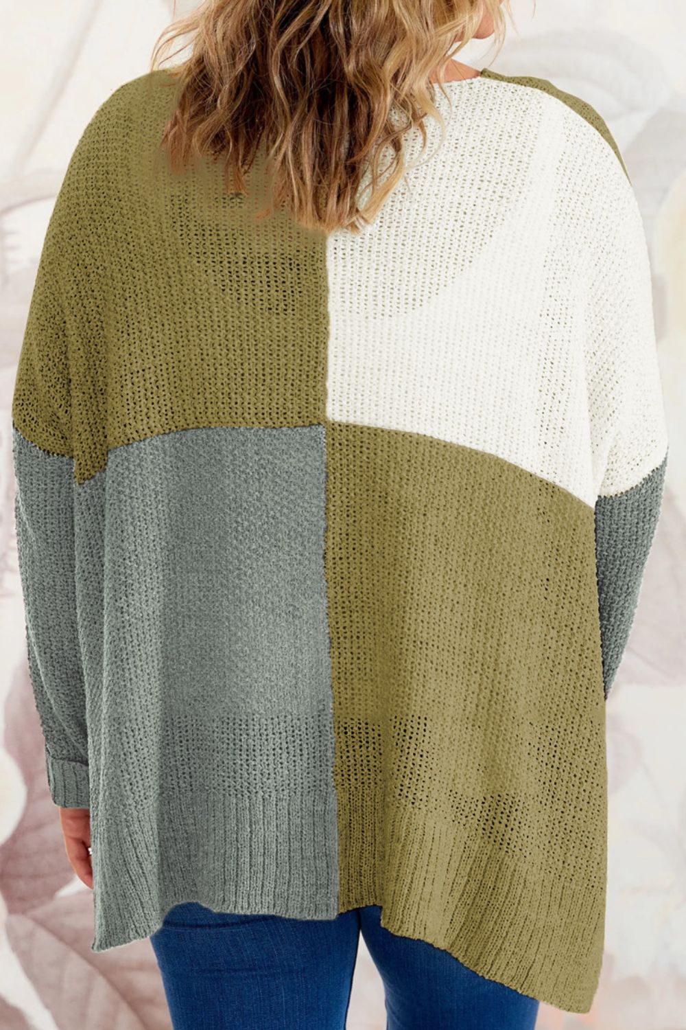 Plus Color Block Round Neck Sweater