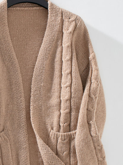 Cable-Knit Open Front Long Sleeve Cardigan