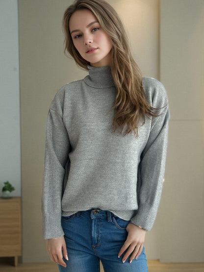 Turtleneck Dropped Shoulder Long Sleeve Sweater