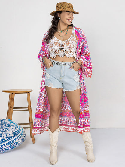 Plus Printed Open Front Longline Cardigan