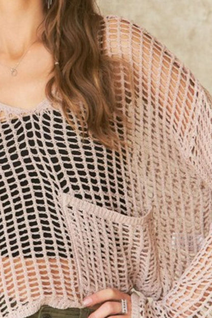 Crochet Long Sleeve Knit Cover Up with Big Pocket