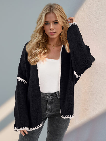 Contrast Open Front Dropped Shoulder Cardigan