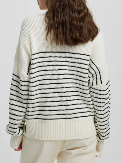 Striped Half Zip Long Sleeve Sweater