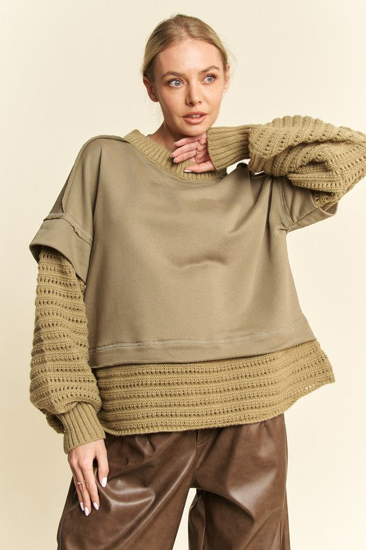 Faux Layered Round Neck Sweater