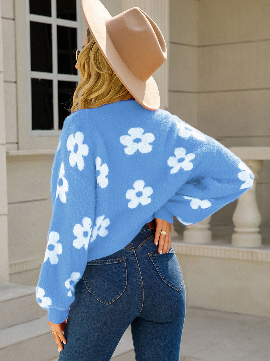 Flower Open Front Long Sleeve Cardigan