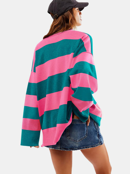 Color Block Half Zip Long Sleeve Sweater