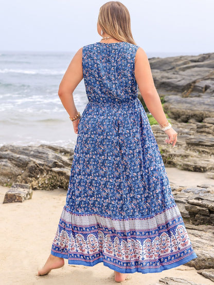 Plus Tied Print Sleeveless Maxi Dress