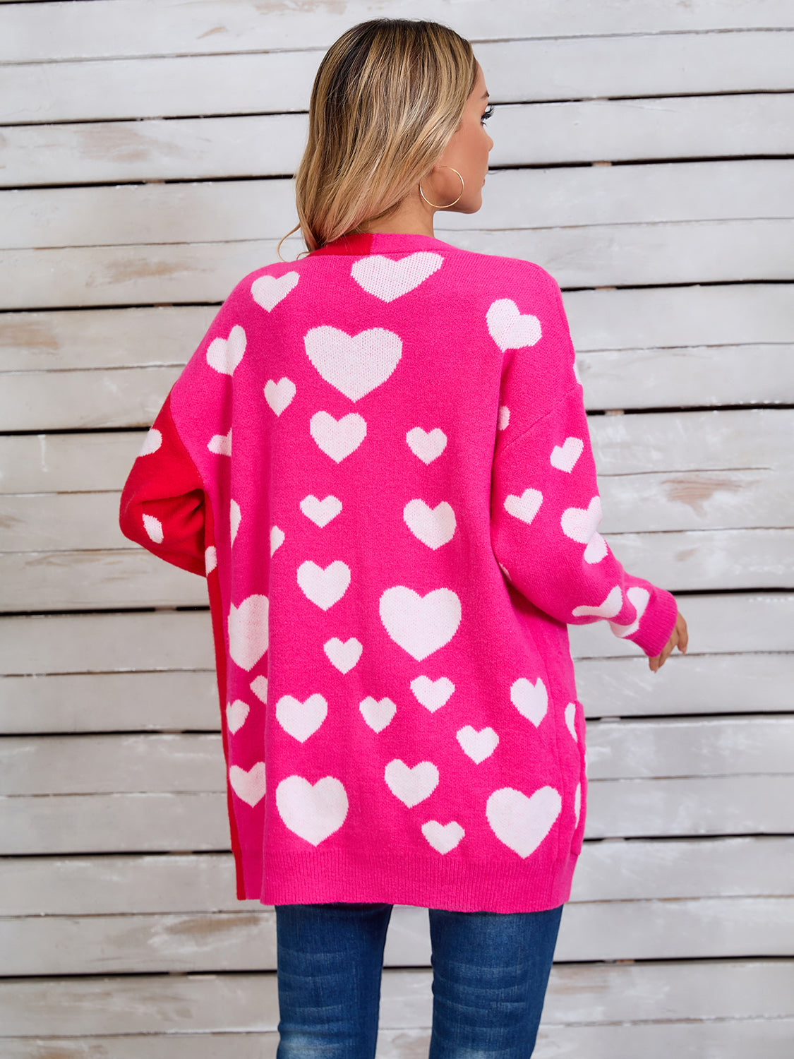 Heart Open Front Long Sleeve Cardigan