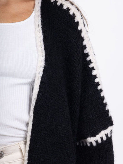 Contrast Open Front Dropped Shoulder Cardigan