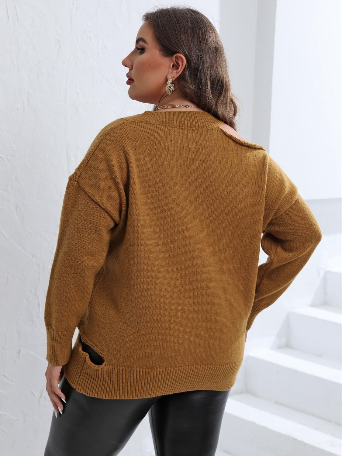 Plus Cutout V-Neck Sweater