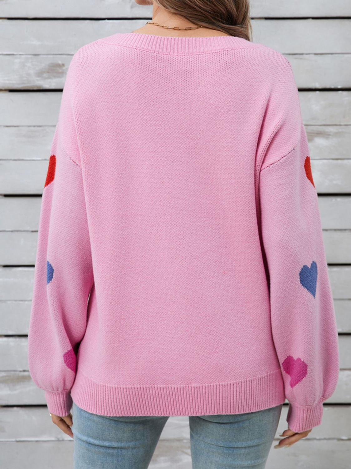 Heart Round Neck Long Sleeve Sweater