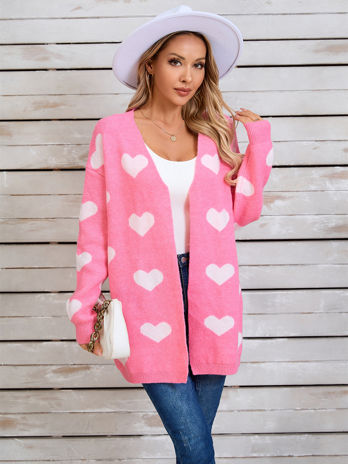 Heart Open Front Long Sleeve Cardigan