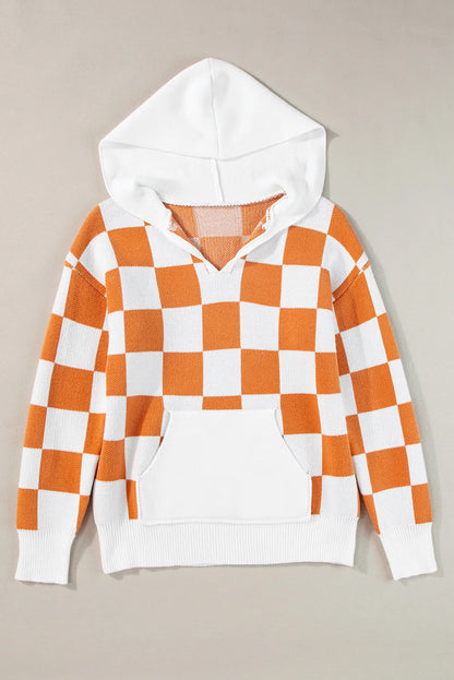 Checkered Long Sleeve Hooded Sweater