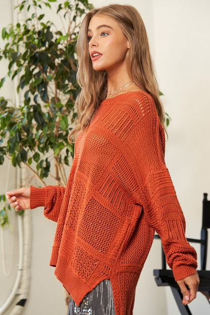 Openwork Side Slit Drop Shoulder Knit Cover Up